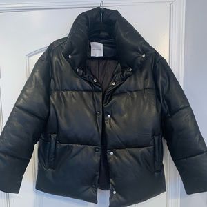 Avec Les Filles Black Faux Leather Puffer (S)